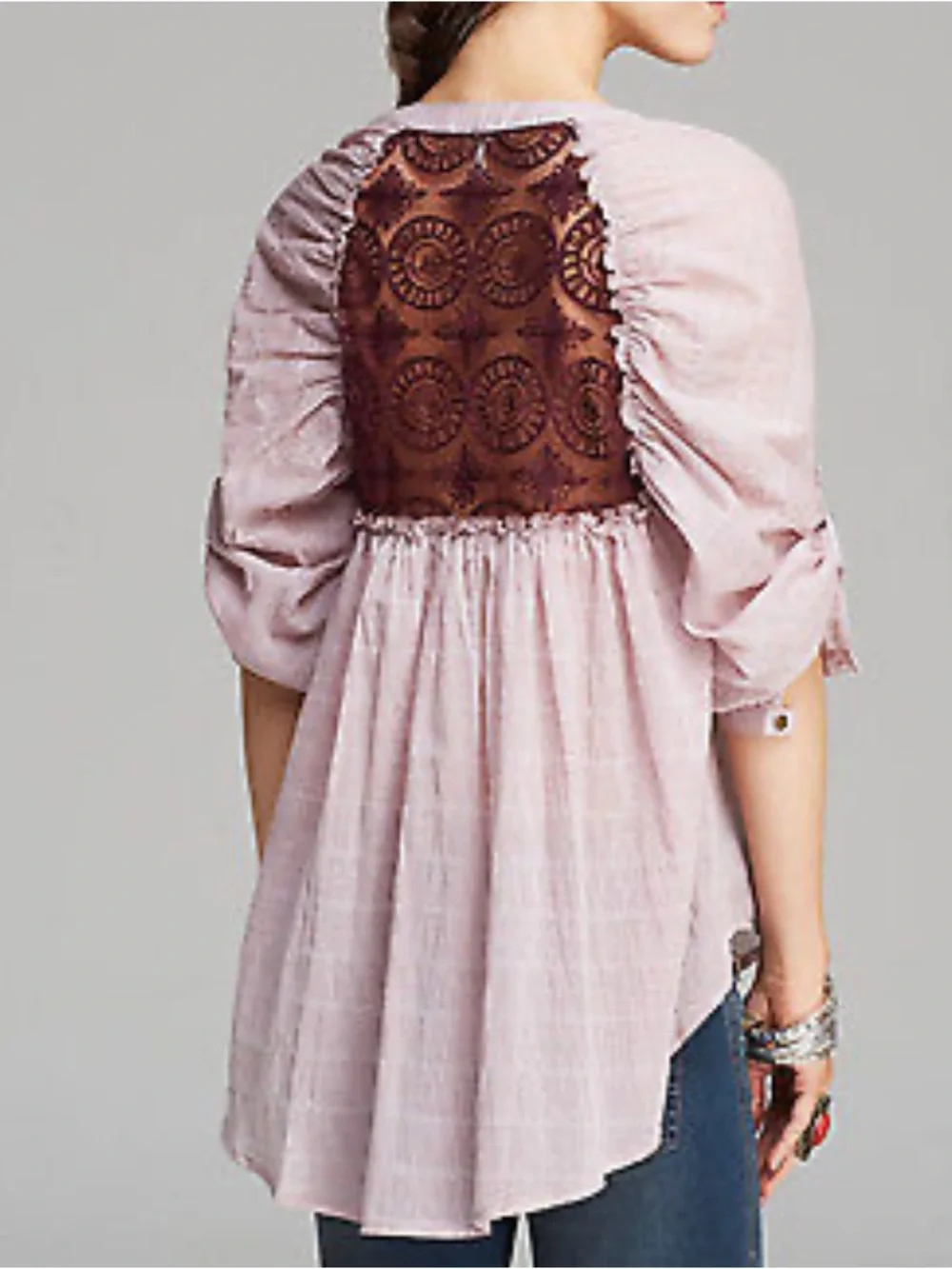 Free People Blush Pink Lace-Back Peasant Tunic